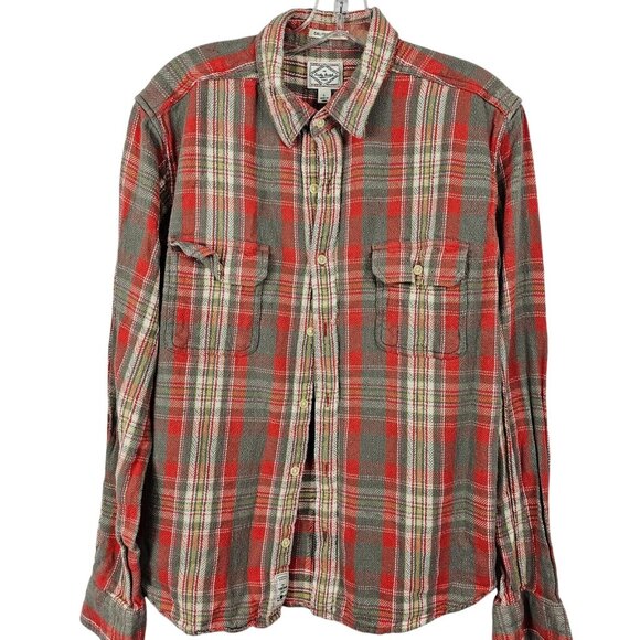 Mens California Fit Western Cowboy Outdoor Rugged Work Farm Red Plaid Flannel LG - Picture 2 of 13
